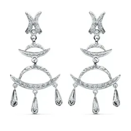 Pendientes oro blanco 18k 48mm. curvas circonitas lágrimas [AB8766]