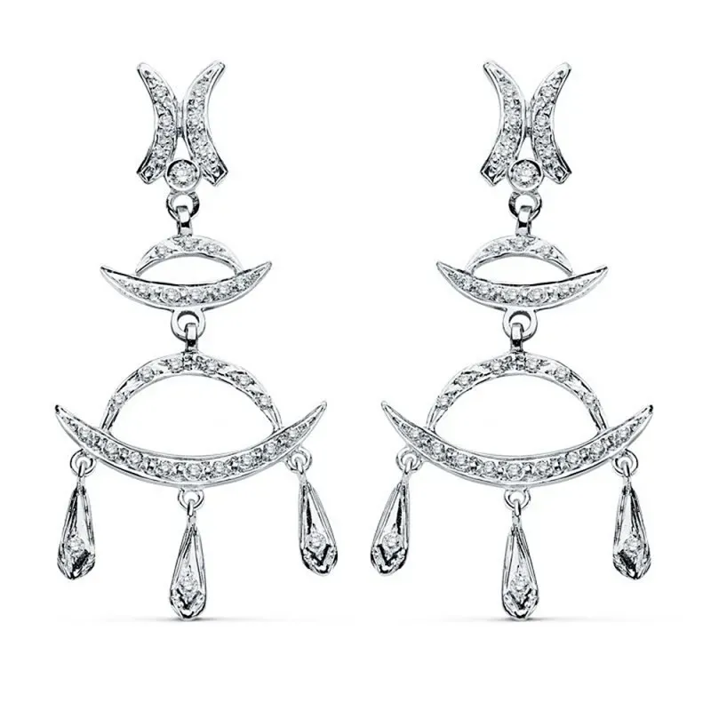Pendientes oro blanco 18k 48mm. curvas circonitas lágrimas [AB8766]