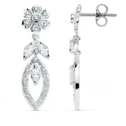 Pendientes oro blanco 18k 30mm. circonitas flor [AB8772]
