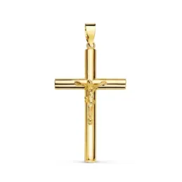 Colgante oro 18k cruz Cristo 32mm. media caña crucifijo [AB8780]