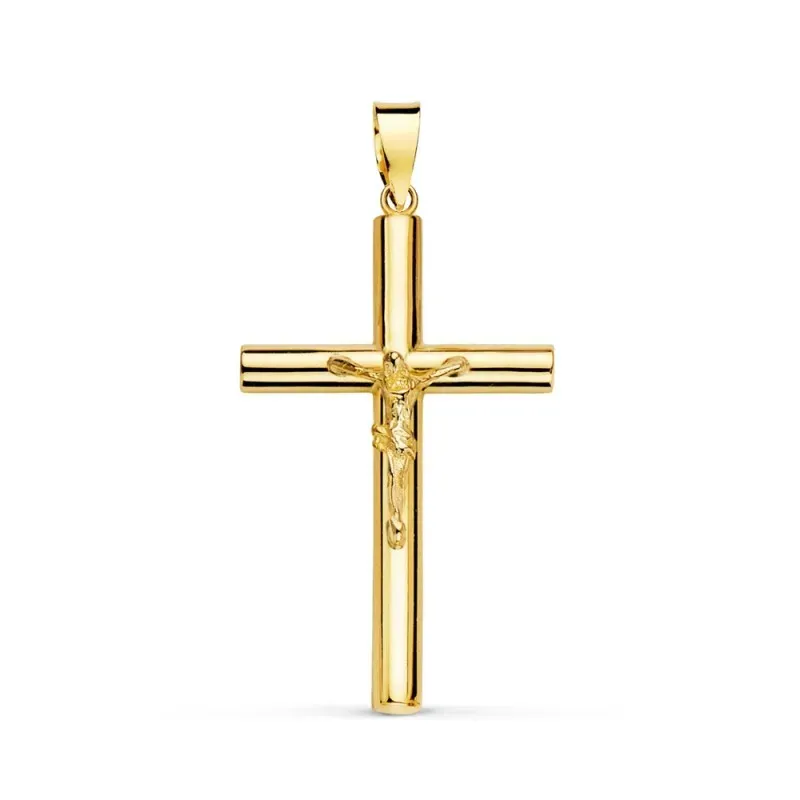 Colgante oro 18k cruz Cristo 32mm. media caña crucifijo [AB8780]