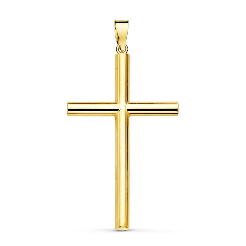 Colgante oro 18k cruz lisa 38mm. media caña [AB8788]