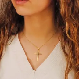 Colgante oro 18k cruz lisa 38mm. media caña [AB8788]