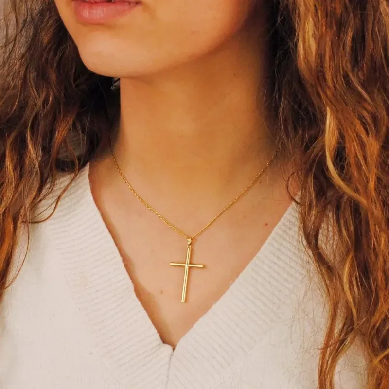 Colgante oro 18k cruz lisa 38mm. media caña [AB8788]