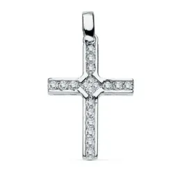 Colgante oro blanco 18k cruz 20mm. circonitas rombo [AB8795]