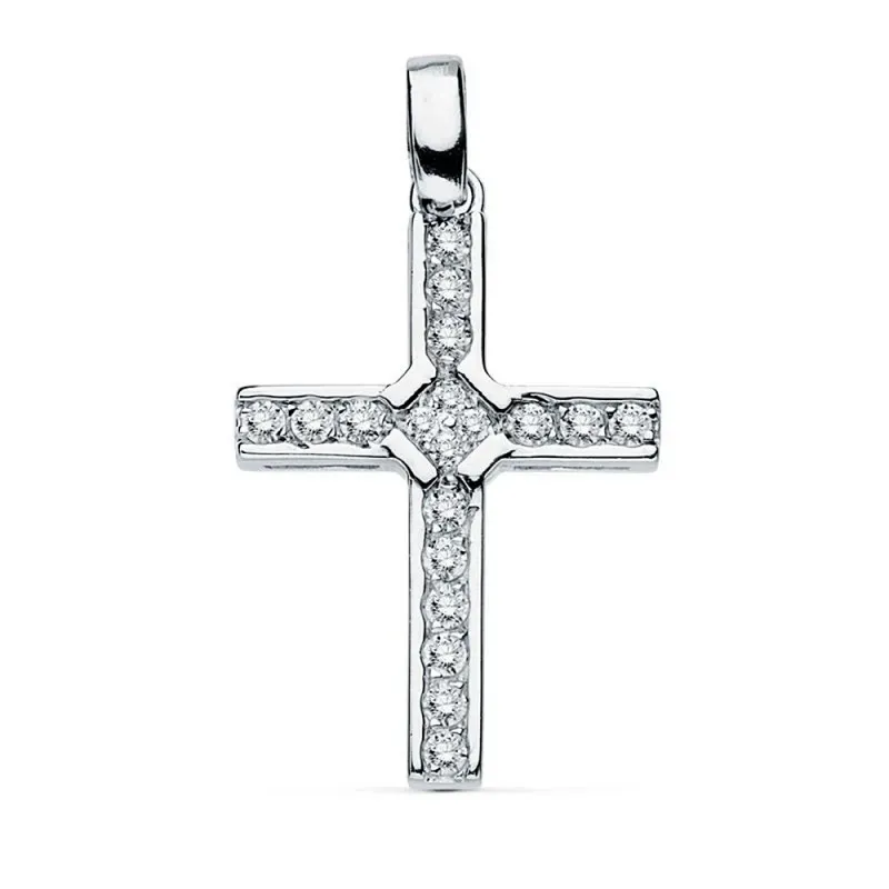 Colgante oro blanco 18k cruz 20mm. circonitas rombo [AB8795]