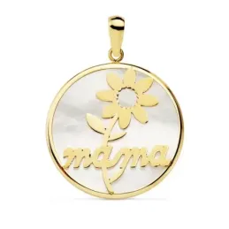 Colgante oro 18k bicolor MAMÁ 20mm. nácar flor [AB8819]