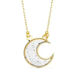 Colgante oro 18k bicolor cadena forzada 42cm. luna 14mm. [AB8822]