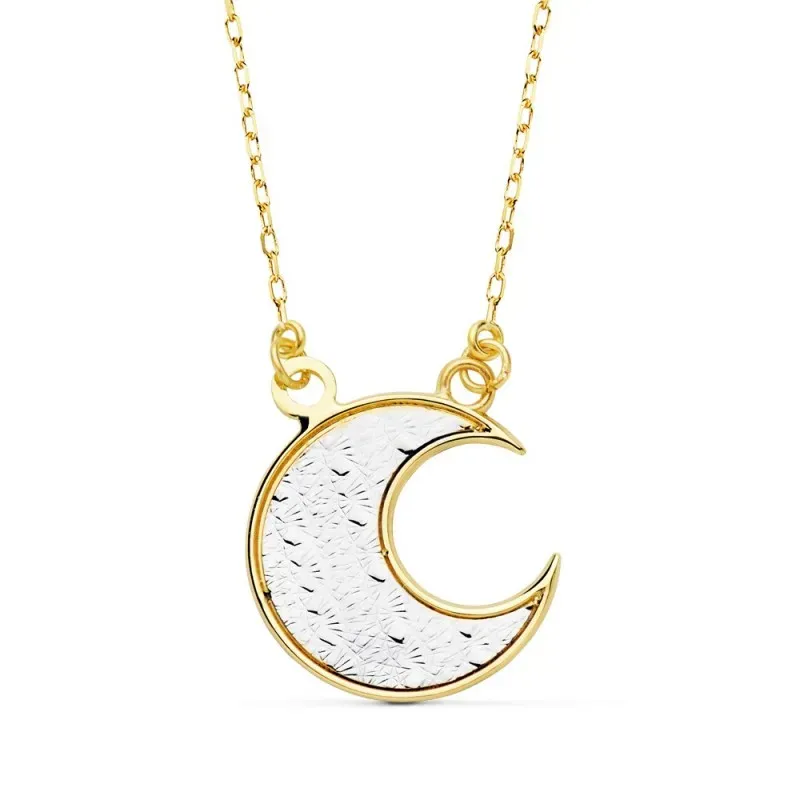 Colgante oro 18k bicolor cadena forzada 42cm. luna 14mm. [AB8822]