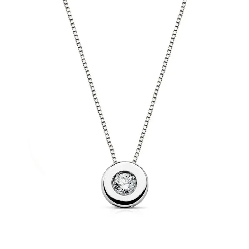 Colgante oro blanco 18k brillante 0.08ct. chatón cadena [AB8840]