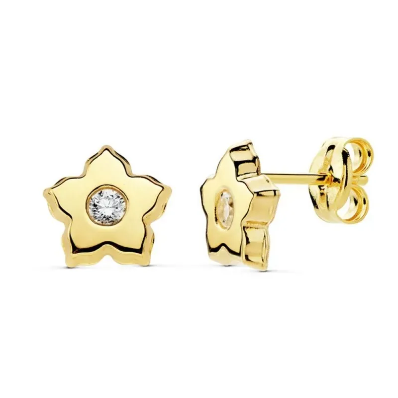 Pendientes oro 18k flor 7mm. centro circonita [AB8859]
