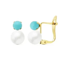 Pendientes oro 18k perlas cultivadas 6mm. bola azul 4mm. [AB8880]