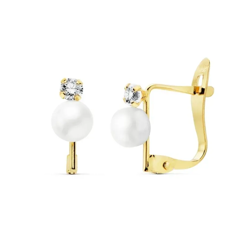 Pendientes oro 18k perlas cultivadas 4.5mm. circonitas 2.5mm [AB8881]