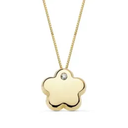 Colgante oro 18k cadena 42cm. flor 9mm. lisa circonita [AB8890]
