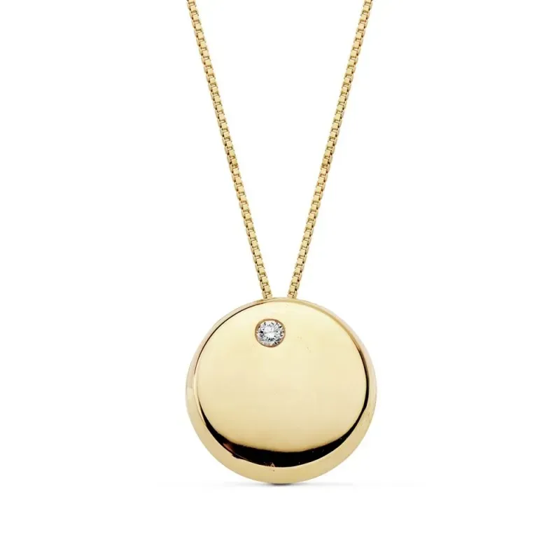 Colgante oro 18k cadena 42cm. motivo redondo 10mm. circonita [AB8892]
