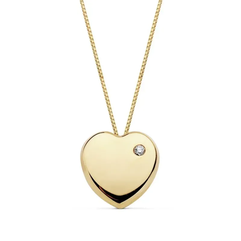 Colgante oro 18k cadena corazón 10mm. liso circonita [AB8894]