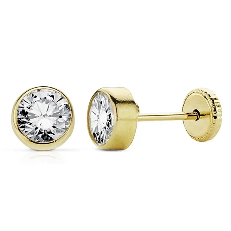 Pendientes oro 18k niña 5mm. circonita redondos tuerca [AB8897]