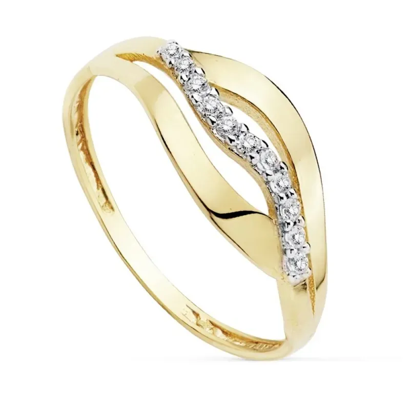 Sortija oro 18k bicolor circonitas ancho cuerpo 1.5mm. [AB8938]