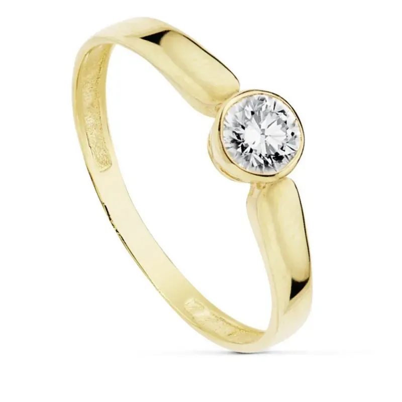 Solitario oro 18k liso chatón 4.5mm. circonita [AB8941]