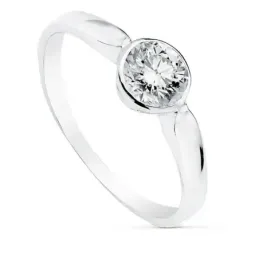 Solitario oro blanco 18k liso chatón 4.5mm. circonita [AB8942]