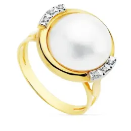 Sortija oro 18k bicolor perla japonesa cultivada 14mm. [AB8952]