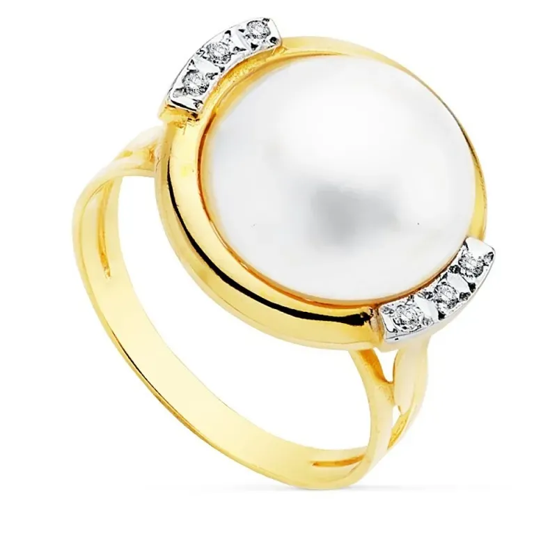 Sortija oro 18k bicolor perla japonesa cultivada 14mm. [AB8952]