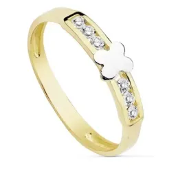 Sortija oro 18k bicolor circonitas motivo flor [AB8968]