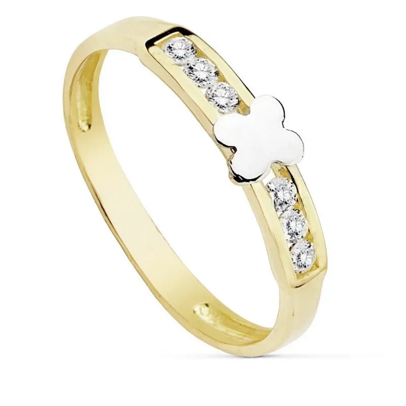 Sortija oro 18k bicolor circonitas motivo flor [AB8968]