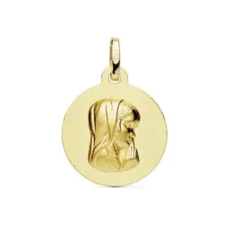 Medalla oro 18k Virgen Niña matizada 16mm. [AB8987GR]