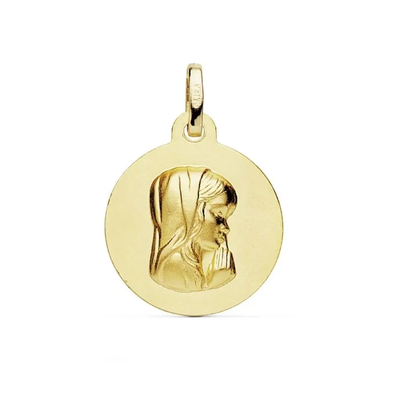 Medalla oro 18k Virgen Niña matizada 16mm. [AB8987GR]