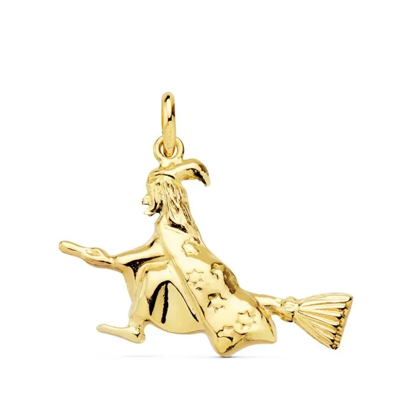 Colgante oro 18k 22mm. motivo bruja escoba [AB9011]