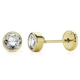 Pendientes oro 9k niña 4mm. chatón circonita tuerca [AB9029]