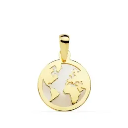Colgante oro 18k mapamundi 13mm. nácar [AB9345]