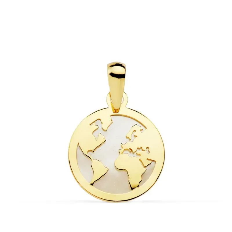 Colgante oro 18k mapamundi 13mm. nácar [AB9345]