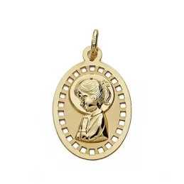 Medalla oro 18k Virgen Niña 23mm. oval calada [9034]