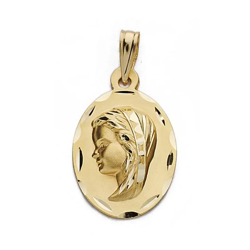 Medalla oro 18k Virgen Niña 22mm. biselada oval [9087]