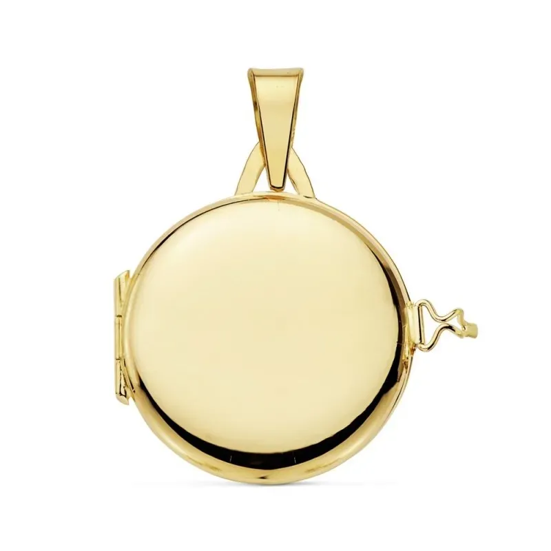 Colgante oro 18k portafotos redondo liso guardapelo [AB9368]