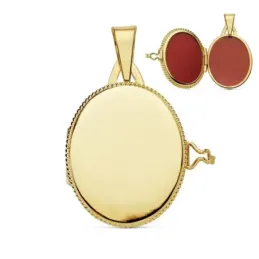 Colgante oro 18k portafotos 22mm. oval liso guardapelo borde [AB9372]