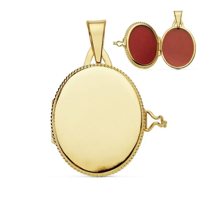 Colgante oro 18k portafotos 22mm. oval liso guardapelo borde [AB9372]