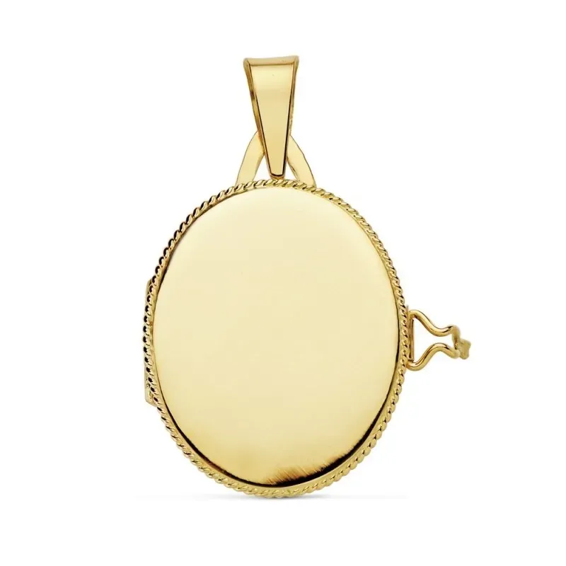 Colgante oro 18k portafotos 22mm oval liso guardapelo borde [AB9372GR]