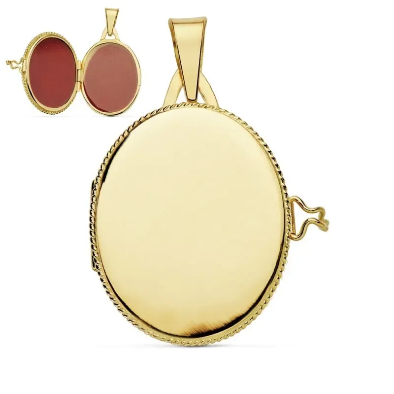 Colgante oro 18k portafotos 25mm. oval liso guardapelo borde [AB9373]