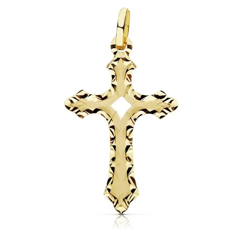 Colgante oro 18k cruz 27mm. crucifijo tallado calado [AB9374]