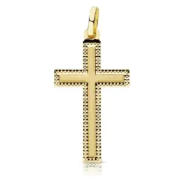 Colgante oro 18k cruz 27mm. borde tallado centro liso [AB9377]
