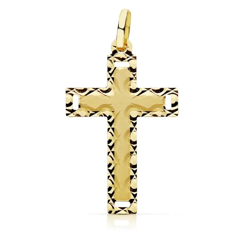 Colgante oro 18k cruz 28mm. tallada crucifijo sin cristo [AB9378]