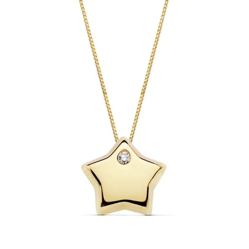 Gargantilla oro 18k cadena 42cm. colgante estrella circonita [AB9386]