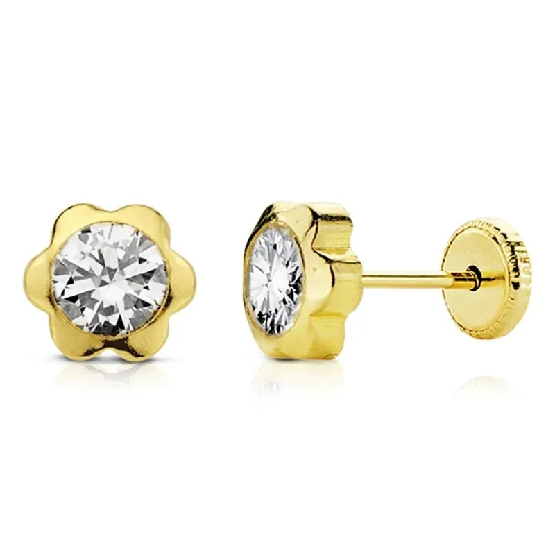 Pendientes oro 18k niña 6mm. motivo margarita lisa circonita [AB9389]