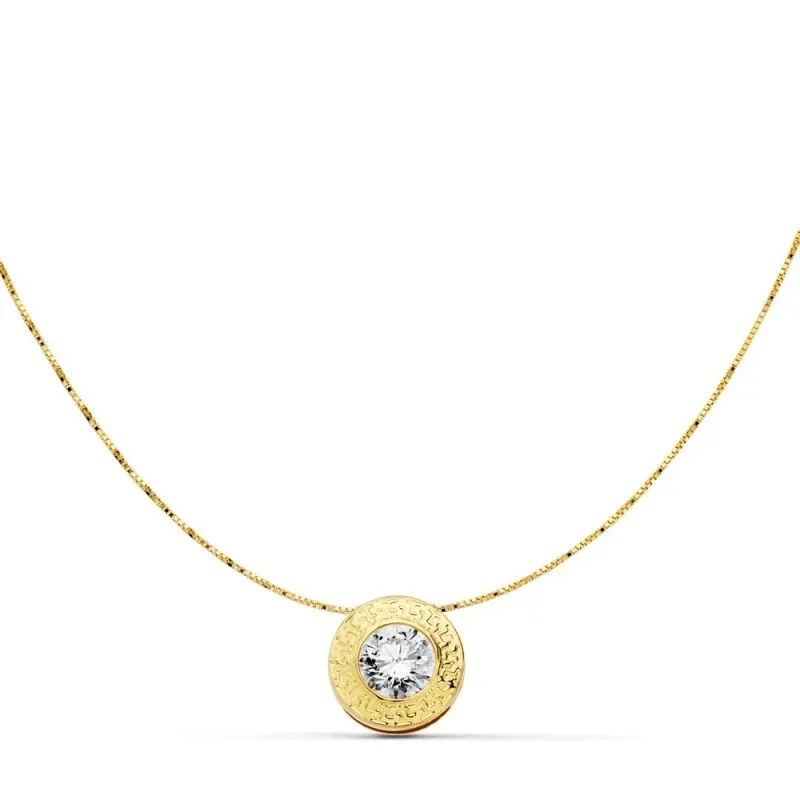 Gargantilla oro 18k cadena 42cm. chatón greca circonita [AB9397]