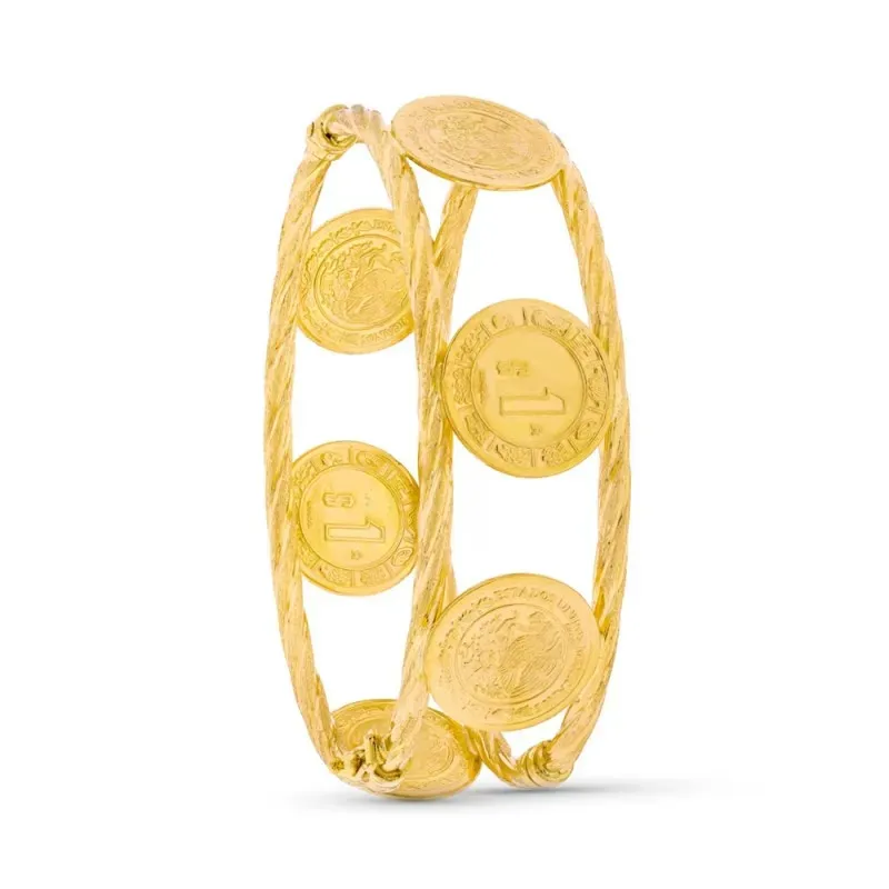 Pulsera oro 18k rígida monedas antiguas pesetas ovalada [AC0029]