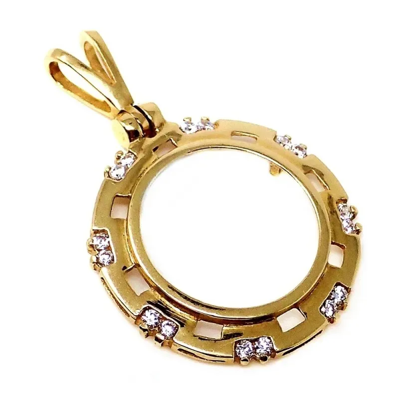 Colgante oro 18k 27mm. cerco portamoneda circonitas calado [AC0031]
