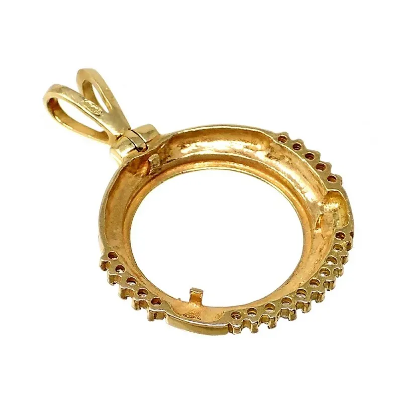 Colgante oro 18k 26mm. cerco portamoneda circonitas circular [AC0032]